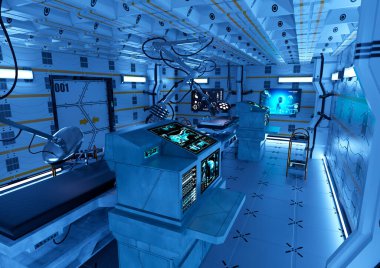 Fütürist bir bilim kurgu laboratuvarının 3B görüntülemesi