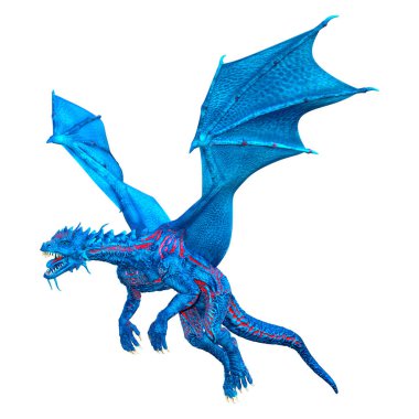 Beyaz arka planda izole edilmiş bir fantezi ejderhanın 3 boyutlu canlandırması