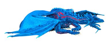 Beyaz arka planda izole edilmiş bir fantezi ejderhanın 3 boyutlu canlandırması