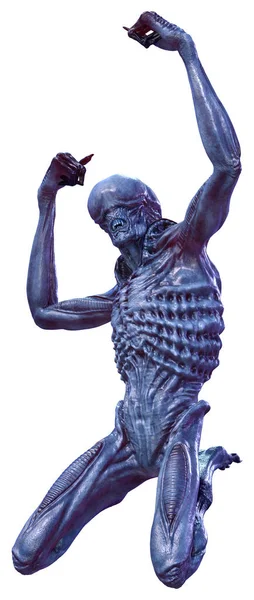 在白色背景下孤立的蓝色男性外星人的3D渲染 — 图库照片