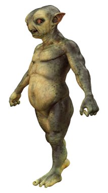 Beyaz arka planda izole edilmiş yeşil bir uzaylının 3 boyutlu görüntüsü