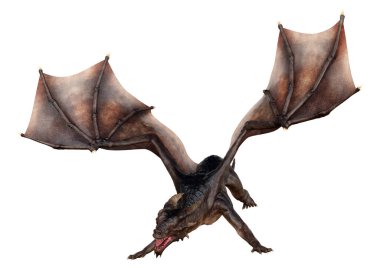 Beyaz arka planda izole edilmiş bir fantezi ejderhanın 3 boyutlu canlandırması