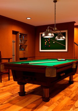 Bir bilardo odasının 3 boyutlu canlandırması