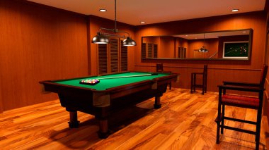 Bir bilardo odasının 3 boyutlu canlandırması
