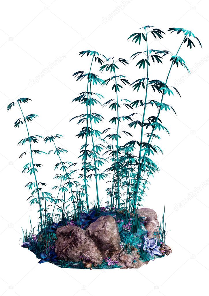 3D rendering of fantasy alien plants isolated on white background