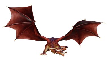 Beyaz arka planda izole edilmiş bir fantezi ejderhanın 3 boyutlu canlandırması