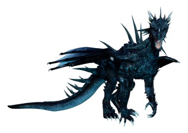 Beyaz arka planda izole edilmiş bir fantezi ejderhanın 3 boyutlu canlandırması