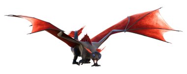 Beyaz arka planda izole edilmiş bir fantezi ejderhanın 3 boyutlu canlandırması