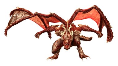 Beyaz arka planda izole edilmiş bir fantezi ejderhanın 3 boyutlu canlandırması