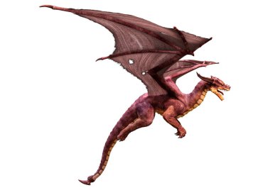 Beyaz arka planda izole edilmiş bir fantezi ejderhanın 3 boyutlu canlandırması