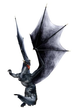 Beyaz arka planda izole edilmiş bir fantezi ejderhanın 3 boyutlu canlandırması