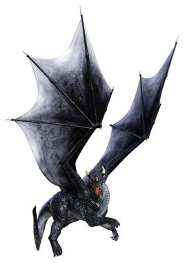 Beyaz arka planda izole edilmiş bir fantezi ejderhanın 3 boyutlu canlandırması