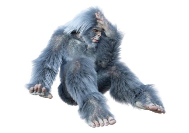 Yeti 'nin beyaz arka planda izole ettiği 3 boyutlu bir fantezi yaratığı.