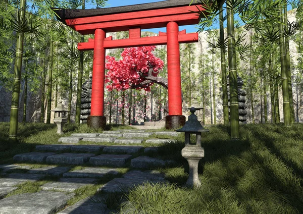 Rendering Beautiful Japanese Garden Summer — Stock Photo, Image