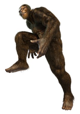 Beyaz arkaplanda izole edilmiş bir Koca Ayak veya Kocaayak 'ın 3B canlandırması