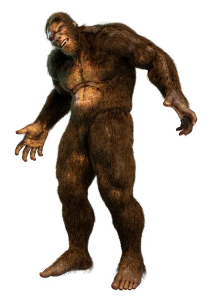 Weergave Van Een Sasquatch Bigfoot Geïsoleerd Witte Achtergrond — Stockfoto