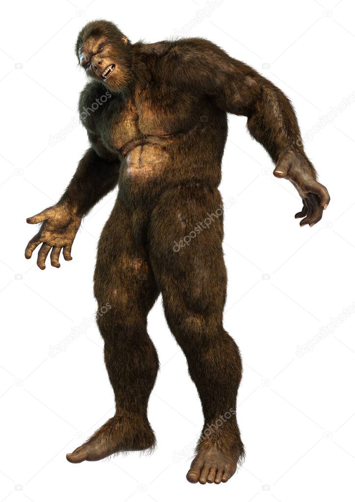 3D rendering of a Sasquatch or Bigfoot isolated on white background