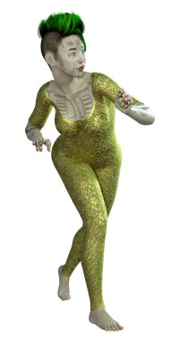 Beyaz arka planda izole edilmiş bir kadın robotun 3 boyutlu canlandırması