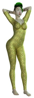 Beyaz arka planda izole edilmiş bir kadın robotun 3 boyutlu canlandırması