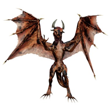 Beyaz arka planda izole edilmiş bir fantezi ejderhanın 3 boyutlu canlandırması