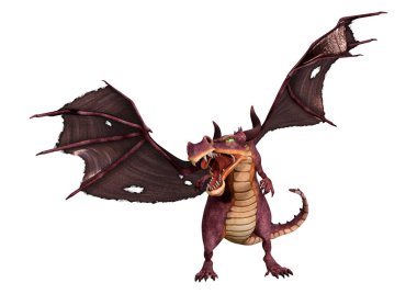 Beyaz arka planda izole edilmiş bir fantezi ejderhanın 3 boyutlu canlandırması