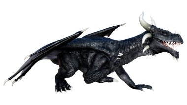 Beyaz arka planda izole edilmiş bir fantezi ejderhanın 3 boyutlu canlandırması