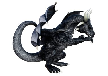 Beyaz arka planda izole edilmiş bir fantezi ejderhanın 3 boyutlu canlandırması