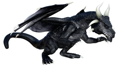 Beyaz arka planda izole edilmiş bir fantezi ejderhanın 3 boyutlu canlandırması