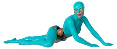 Beyaz arka planda izole edilmiş bir kadın robotun 3 boyutlu canlandırması