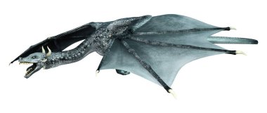 Beyaz arka planda izole edilmiş bir fantezi ejderhanın 3 boyutlu canlandırması