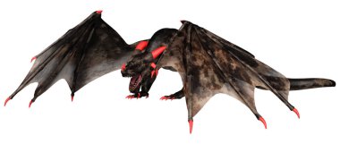 Beyaz arka planda izole edilmiş bir fantezi ejderhanın 3 boyutlu canlandırması