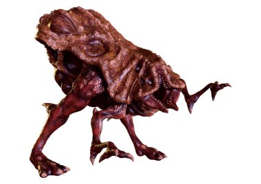 Beyaz arka planda izole edilmiş bir fantezi yaratığın 3 boyutlu canlandırması