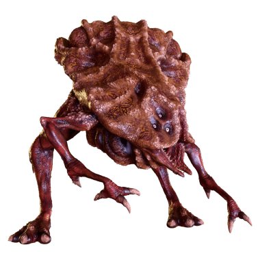 Beyaz arka planda izole edilmiş bir fantezi yaratığın 3 boyutlu canlandırması