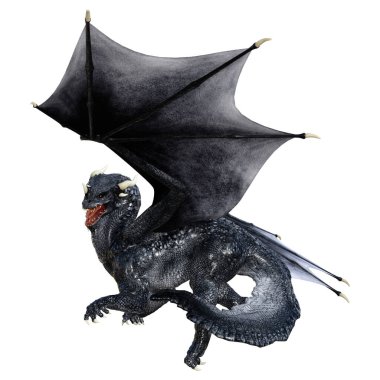 Beyaz arka planda izole edilmiş bir fantezi ejderhanın 3 boyutlu canlandırması