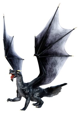 Beyaz arka planda izole edilmiş bir fantezi ejderhanın 3 boyutlu canlandırması