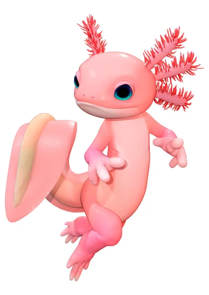 Weergave Van Een Schattig Roze Toon Axolotl Geïsoleerd Witte Achtergrond — Stockfoto