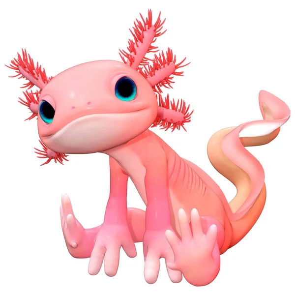 Rendering Eines Niedlichen Rosa Toon Axolotl Isoliert Auf Weißem Hintergrund — Stockfoto