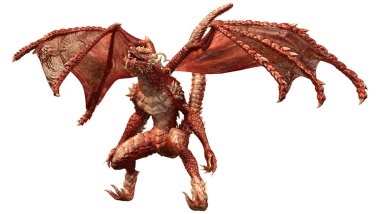 Beyaz arka planda izole edilmiş bir fantezi ejderhanın 3 boyutlu canlandırması