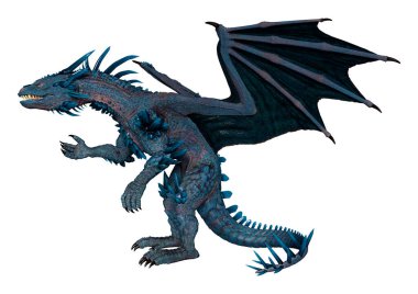 Beyaz arka planda izole edilmiş bir fantezi ejderhanın 3 boyutlu canlandırması