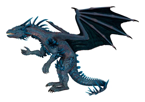 Beyaz arka planda izole edilmiş bir fantezi ejderhanın 3 boyutlu canlandırması