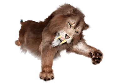 Kılıç dişli kaplanın 3 boyutlu görüntüsü beyaz arkaplanda izole edilmiş.