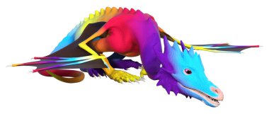 Beyaz arka planda izole edilmiş bir fantezi ejderhanın 3 boyutlu canlandırması