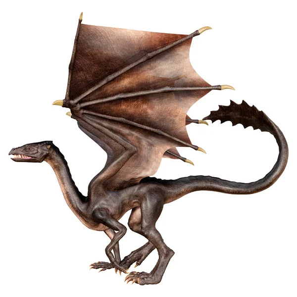 Beyaz arka planda izole edilmiş bir fantezi ejderhanın 3 boyutlu canlandırması