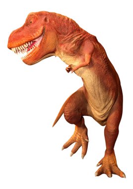 Beyaz zemin üzerinde izole edilmiş bir dinozor Tyrannosaurus Rex 'in 3D görüntüsü