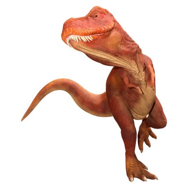 Beyaz zemin üzerinde izole edilmiş bir dinozor Tyrannosaurus Rex 'in 3D görüntüsü