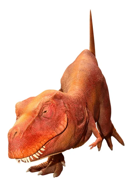 Beyaz zemin üzerinde izole edilmiş bir dinozor Tyrannosaurus Rex 'in 3D görüntüsü
