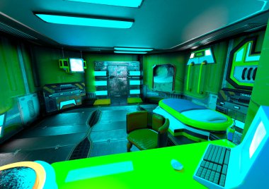 Bir bilim kurgu uzay istasyonunun 3 boyutlu görüntülemesi