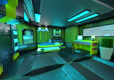 Bir bilim kurgu uzay istasyonunun 3 boyutlu görüntülemesi