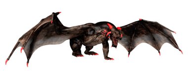 Beyaz arka planda izole edilmiş bir fantezi ejderhanın 3 boyutlu canlandırması