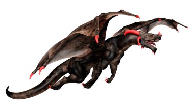 Beyaz arka planda izole edilmiş bir fantezi ejderhanın 3 boyutlu canlandırması